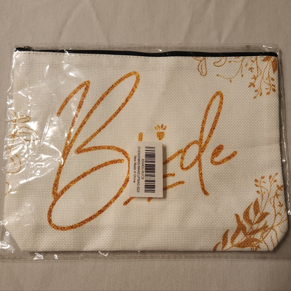 Chic White and Gold Bride Cosmetic Pouch - Picture 3 of 4